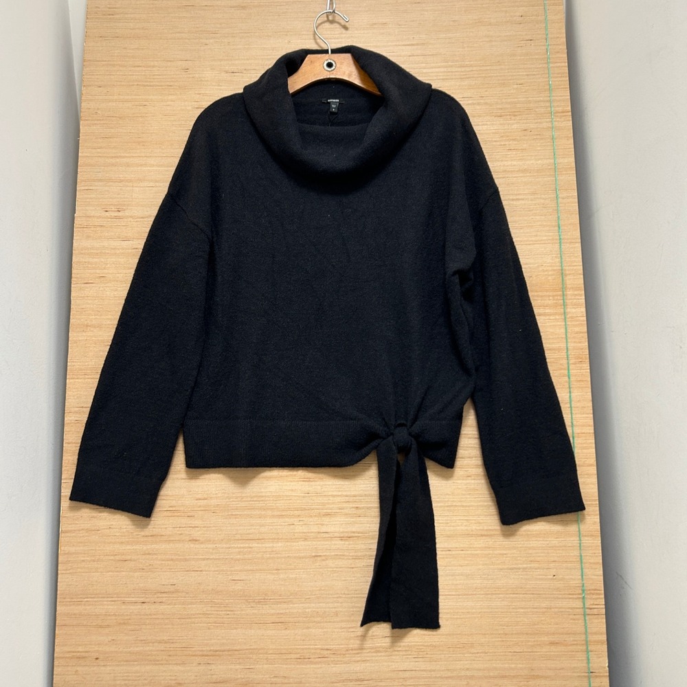 Express Black Cowl Neck Side Tie Knit Sweater Womens Medium NWT New‎ 46460370